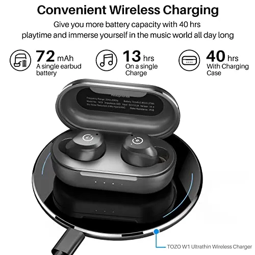 TOZO NC9 Hybrid Active Noise Cancelling Wireless Earbuds, in Ear Headphones IPX6 Waterproof Bluetooth 5.3 Stereo Earphones,