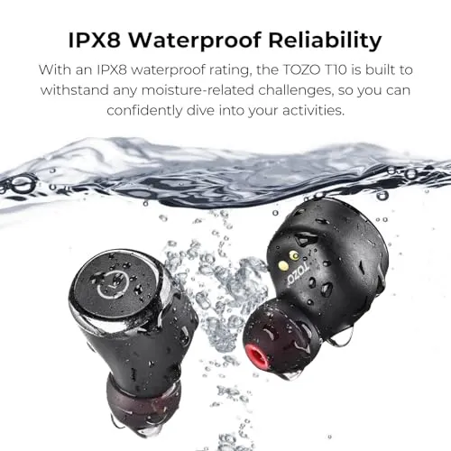 TOZO T10 Wireless Earbuds Bluetooth 5.3 Headphones, App Customize EQ, Ergonomic Design, 55H Playtime, Wireless Charging
