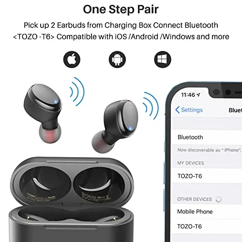 TOZO T6 True Wireless Earbuds Bluetooth 5.3 Headphones Touch Control with Wireless Charging Case IPX8 Waterproof Stereo