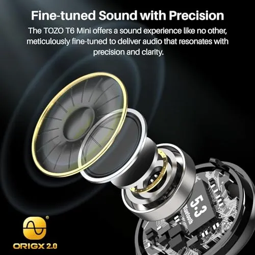 TOZO T6 Wireless Earbuds Bluetooth 5.3 Headphones, Ergonomic Design in-Ear Headset, 50Hrs Playtime with Wireless Charging