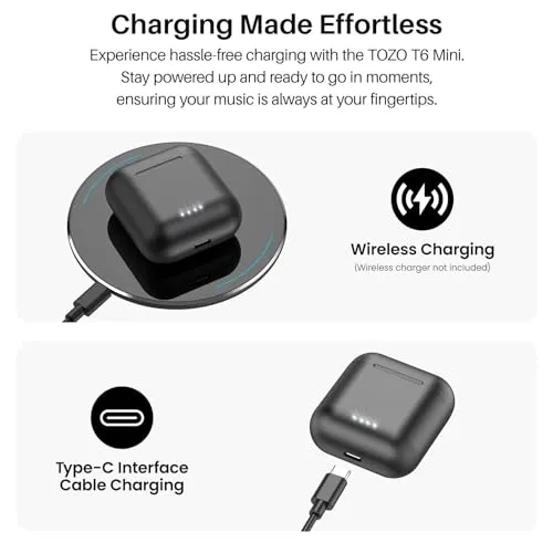 TOZO T6 Wireless Earbuds Bluetooth 5.3 Headphones, Ergonomic Design in-Ear Headset, 50Hrs Playtime with Wireless Charging