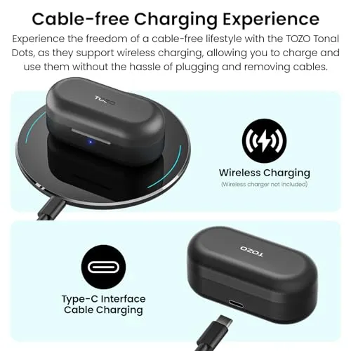 TOZO Tonal Dots (T12) Wireless Earbuds Bluetooth 5.3 Headphones Built-in ENC Noise Cancelling Mic, 55 Hrs Playtime App