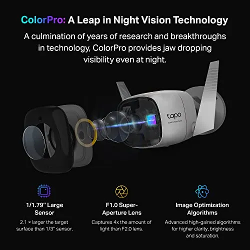 TP-Link ColorPro Wi-Fi Outdoor Camera | Plug-in | Daylight Clarity at Night | 2K QHD | Person/Pet/Vehicle Detection |