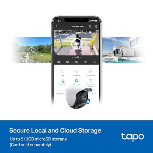 TP-Link Tapo 2K QHD Outdoor Pan/Tilt Wi-Fi Security Camera, 360° View, Motion Tracking, Color Night Vision, Free