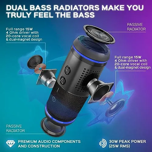 TREBLAB HD77 - Wireless Bluetooth Speaker - 30W Stereo, 20H Battery, IPX6 Waterproof, TWS Mode, Portable Speaker with