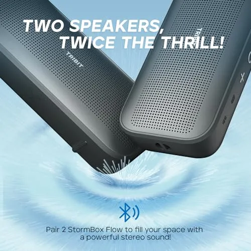 Tribit StormBox Flow Bluetooth Speaker, Portable Speaker with XBass, 30H Playtime Wireless Speaker, IP67 Waterproof,
