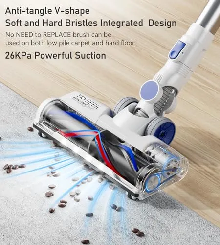 Tryseek Cordless Vacuum Cleaner, 26kPa Powerful Stick Vacuum 6 in 1, Rechargeable Battery Max 45 Mins Runtime, Lightweight &