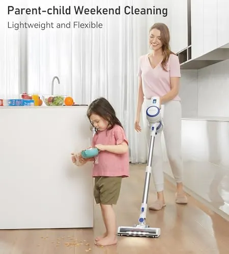 Tryseek Cordless Vacuum Cleaner, 26kPa Powerful Stick Vacuum 6 in 1, Rechargeable Battery Max 45 Mins Runtime, Lightweight &