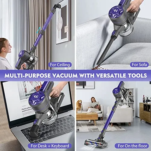 Tvwio Vacuum Cleaner Cordless Vacuum Cleaner,Stick Vacuum Cleaner with Powerful Suction,Rechargeable Vacuum 2200mAh Battery