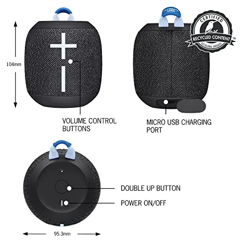 Ultimate Ears WONDERBOOM 3, Small Portable Wireless Bluetooth Speaker, Big Bass 360-Degree Sound for Outdoors, Waterproof,