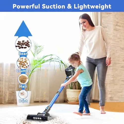 UMLo Cordless Vacuum Cleaner, 6-in-1 Ultra-Lightweight Stick Vacuum with 2200 mAh Battery, 40 Mins Max Runtime, Powerful
