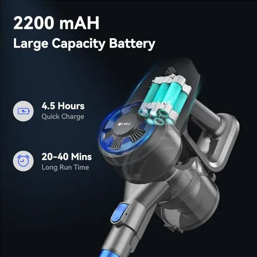 UMLo Cordless Vacuum Cleaner, 6-in-1 Ultra-Lightweight Stick Vacuum with 2200 mAh Battery, 40 Mins Max Runtime, Powerful