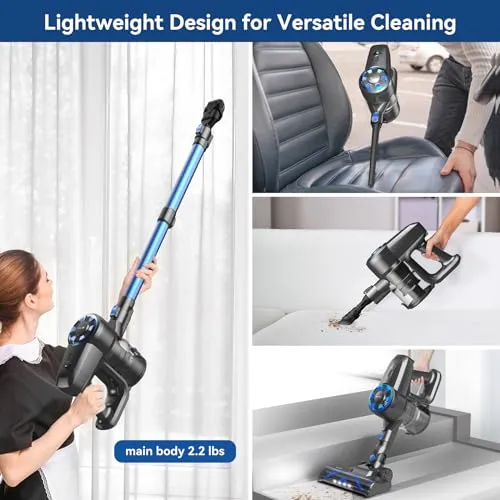 UMLo Cordless Vacuum Cleaner, 6-in-1 Ultra-Lightweight Stick Vacuum with 2200 mAh Battery, 40 Mins Max Runtime, Powerful