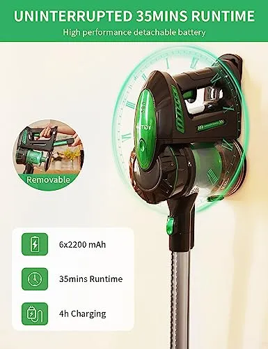 Vactidy Cordless Vacuum Cleaner, 20000Pa Powerful Suction, Rechargeable Battery, 6-in-1 Lightweight Stick Vacuum, Up to 35