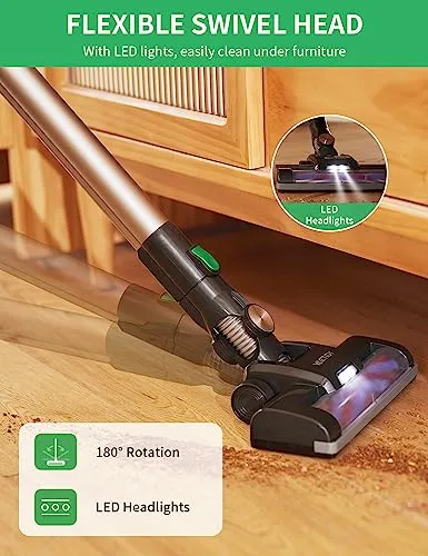 Vactidy Cordless Vacuum Cleaner, 20000Pa Powerful Suction, Rechargeable Battery, 6-in-1 Lightweight Stick Vacuum, Up to 35