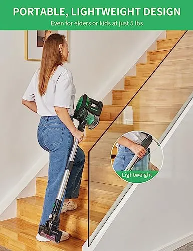 Vactidy Cordless Vacuum Cleaner, 20000Pa Powerful Suction, Rechargeable Battery, 6-in-1 Lightweight Stick Vacuum, Up to 35