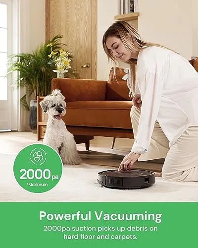 Vactidy Robot Vacuum with 2000Pa Suction Power, 2.4GHz WiFi/App/Alexa/Siri Control, Self-Charging Robotic Vacuum Cleaner for