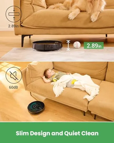 Vactidy T8 Robot Vacuum and Mop, Gyro Navigation Robotic Vacuum Cleaner, 2 in 1 Mopping Robot with Watertank and Dustbin,