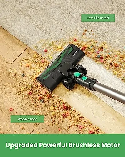 Vactidy V9 Cordless Vacuum Cleaner, Cordless Stick Vacuum with 250W Brushless Motor, 45min Runtime, Detachable Battery, 6 in