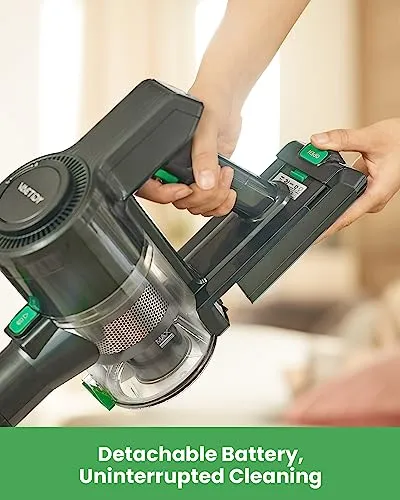 Vactidy V9 Cordless Vacuum Cleaner, Cordless Stick Vacuum with 250W Brushless Motor, 45min Runtime, Detachable Battery, 6 in