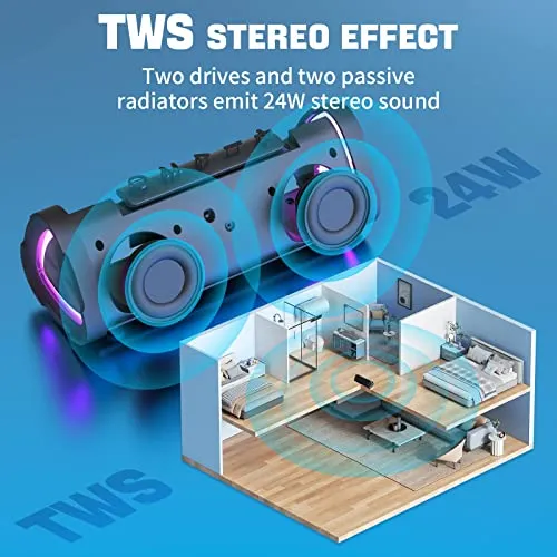 Vanzon Bluetooth Speakers V40 Portable Wireless Speaker V5.0 with 24W Loud Stereo Sound, TWS, 24H Playtime & IPX7