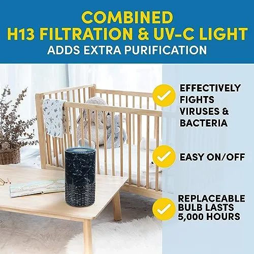 Veva Black Circular Air Purifier, Compact and Modern with UV-C Light, HEPA Filter, 3 Speed Settings, Soft Light, 220 sqft