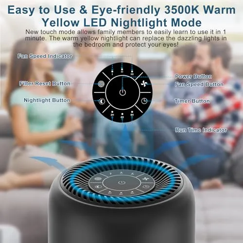 Vhoiu 2 Pack Vhoiu Air Purifiers for Home Bedroom up to 600ft², Quiet Air Purifier With Night Light, Whole House Has Fresh