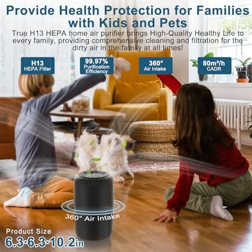 Vhoiu 2 Pack Vhoiu Air Purifiers for Home Bedroom up to 600ft², Quiet Air Purifier With Night Light, Whole House Has Fresh