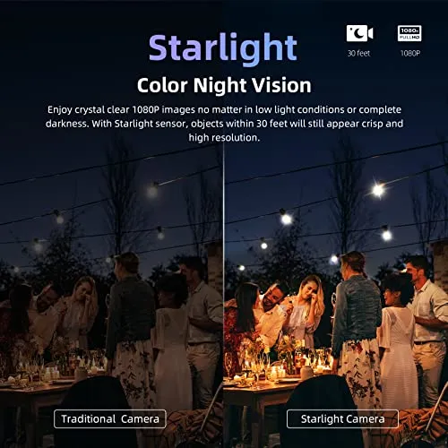 VIRTAVO Security Cameras Wireless Outdoor, Battery Powered Starlight Color Night Vision Weatherproof, Surveillance WiFi Home