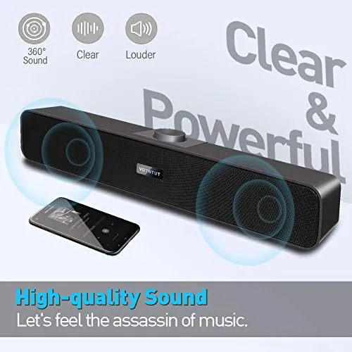 VOTNTUT Computer Speakers,Wired USB Desktop Speaker,Stereo USB Powered Mini Sound Bar Speaker for PC Tablets Desktop Laptop