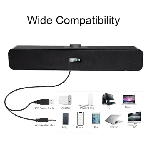 VOTNTUT Computer Speakers,Wired USB Desktop Speaker,Stereo USB Powered Mini Sound Bar Speaker for PC Tablets Desktop Laptop