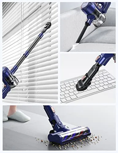 Voweek Cordless Vacuum Cleaner, 6 in 1 Lightweight Stick Vacuum with 3 Power Modes, LED Display, Powerful Vacuum Cleaner Up