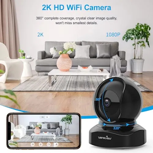 Wansview Security Camera, IP Camera 2K, WiFi Home Indoor Camera for Baby/Pet/Nanny, 2 Way Audio Night Vision, Works with