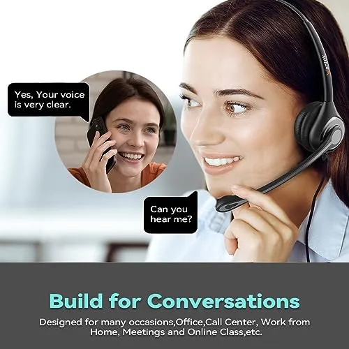 Wantek USB Computer Headset with Microphone for Laptop PC,3.5mm Wired Stereo Call Center Headset with Microphone Noise