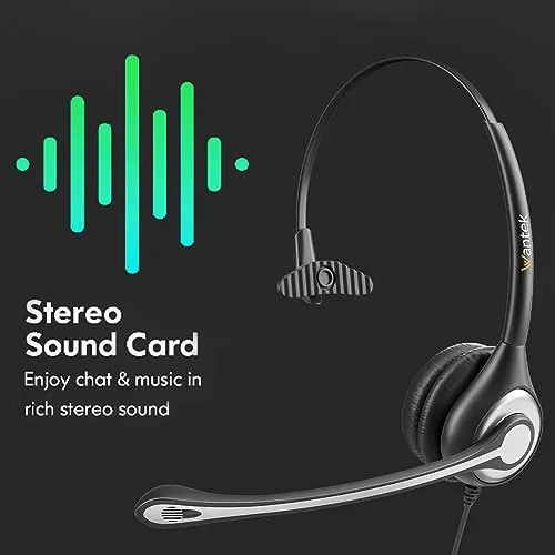 Wantek USB Computer Headset with Microphone for Laptop PC,3.5mm Wired Stereo Call Center Headset with Microphone Noise