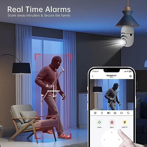 WESECUU Light Bulb Security Camera -5G& 2.4GHz WiFi 2K Security Cameras Wireless Outdoor Motion Detection and Alarm,Two-Way