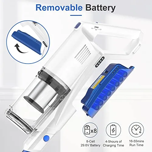 whall Cordless Vacuum Cleaner, Upgraded 25Kpa Suction 280W Brushless Motor 4 in 1 Cordless Stick Vacuum Cleaner, Lightweight