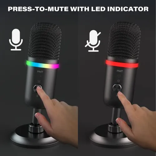 WMT USB Microphone - Condenser Gaming Microphone for PC/MAC/PS4/PS5/Phone- Cardioid Mic with Brilliant RGB Lighting