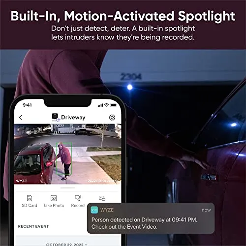 WYZE Cam v3 Pro 2K Indoor/Outdoor Wi-Fi Security Camera with Color Night Vision, Edge AI, Integrated Spotlight & Siren,