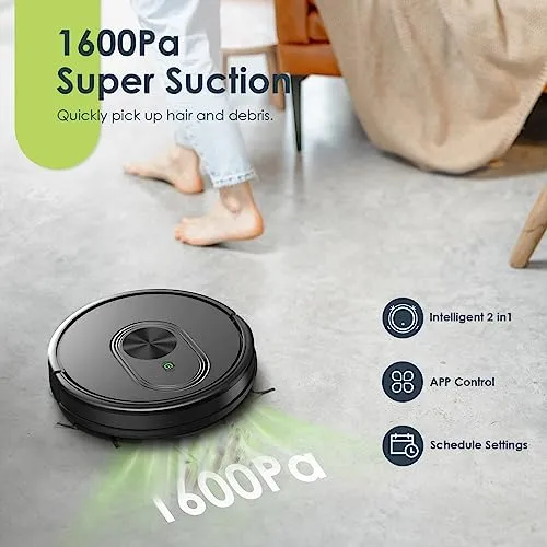 XIEBro Robot Vacuum and Mop Combo, 3 in 1 Mopping Robotic Vacuum with Schedule, App/Bluetooth/Alexa, 1600Pa Max Suction,