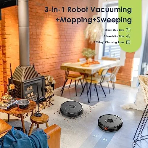 XIEBro Robot Vacuum and Mop Combo, 3 in 1 Mopping Robotic Vacuum with Schedule, App/Bluetooth/Alexa, 1600Pa Max Suction,