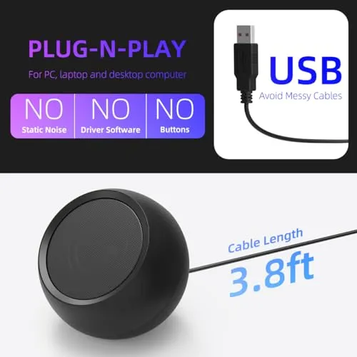 XKX [Upgraded] USB Computer Speakers for Desktop/ PC/ Laptop | Small Plug-n-Play External Speakers with Crystal-Clear Sound,