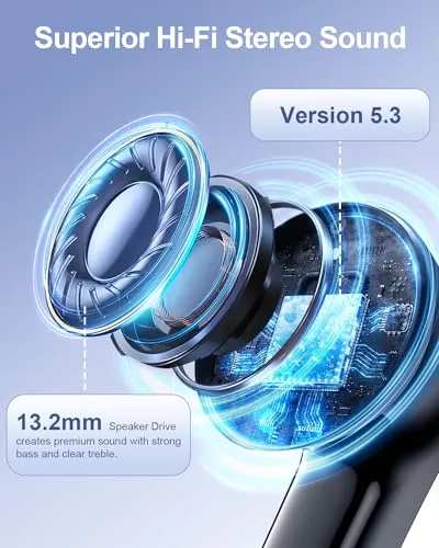 YAQ Wireless Earbuds Bluetooth Headphones, 40H Playtime Stereo IPX5 Waterproof Ear Buds, LED Power Display Cordless in-Ear