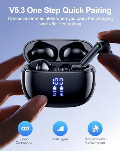 YAQ Wireless Earbuds Bluetooth Headphones, 40H Playtime Stereo IPX5 Waterproof Ear Buds, LED Power Display Cordless in-Ear