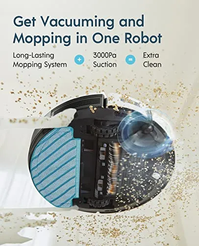 Yeedi vac 2 Robot Vacuum and Mop Combo, Powerful 3000Pa Suction with Smart Mopping, Advanced 3D Obstacle Avoidance,110 min