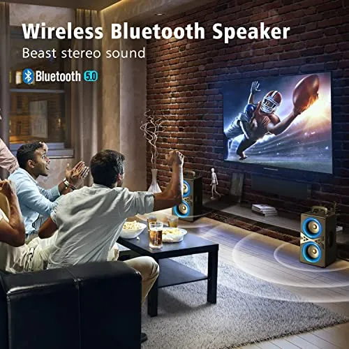 YIER Bluetooth Speakers, Wireless TWS Portable Speaker with Lights,100dB Loud Subwoofer 80W(Peak) Stereo Sound, Bassup