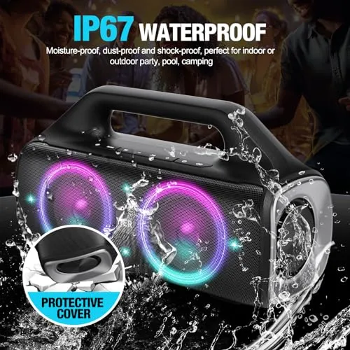 YIER Portable Bluetooth Speakers, 80W Peak Wireless Outdoor Speaker with Subwoofer, Deep Bass, IP67 Waterproof, 100dB Loud