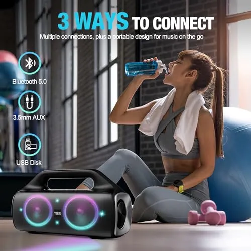 YIER Portable Bluetooth Speakers, 80W Peak Wireless Outdoor Speaker with Subwoofer, Deep Bass, IP67 Waterproof, 100dB Loud