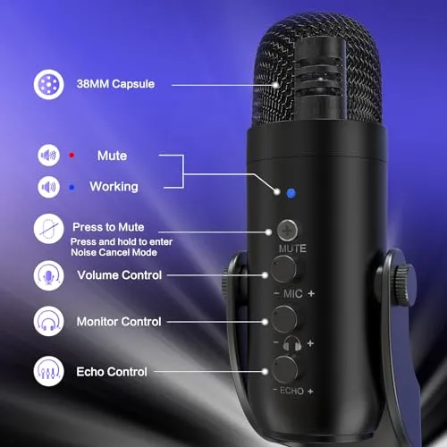 ZealSound USB Microphone,Condenser Computer PC Mic,Plug&Play Gaming Microphones for PS 4&5.Headphone Output&Volume