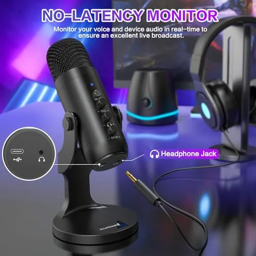 ZealSound USB Microphone,Condenser Computer PC Mic,Plug&Play Gaming Microphones for PS 4&5.Headphone Output&Volume